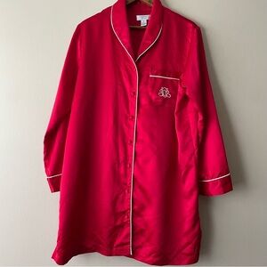 CABERNET Red Satin Button Up Women's Long Sleeve Night Gown